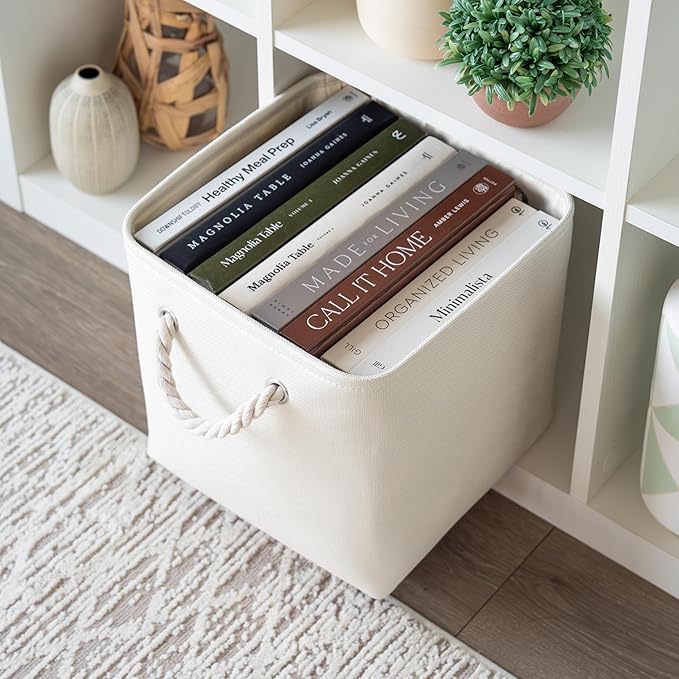 OrganiHaus 11x11 Cube Storage Bins 4 Pack, Foldable Cube Storage Organizer w/ Rope Handles, Collapsible Fabric Bins for Toys, Clothes & Closet Organization, Fabric Square Baskets - Off-White-Ruum Studio Home