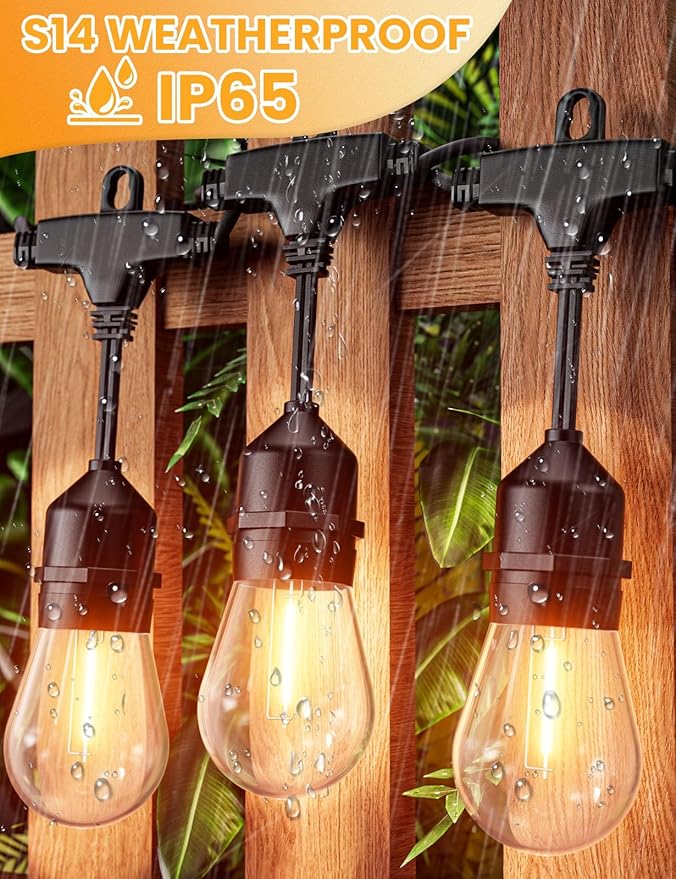 Svater Outdoor String Lights 150FT, E26 Socket, 48pcs S14 Shatterpoof Bulbs, 1 Watt Dimmable 2700K Warm White, IP65 Waterproof Commercial Grade Patio Lights（3 Pack X 50FT）-Ruum Studio Home