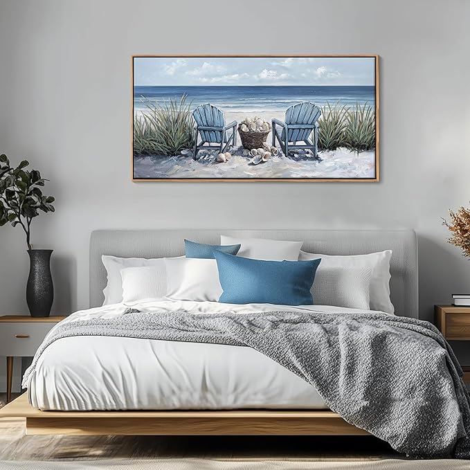 HGUAOA Coastal Wall Art - Large Landscape Wall Pictures for Living Room, Bedroom Pictures, Ocean Beach Artwork, Blue Wall Art, Above Bed Decor, Coastal Landscape Wall Decor,Framed Beach Pinting-Ruum Studio Home