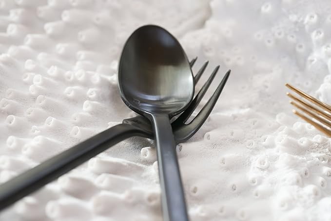 Fortessa Arezzo 18/10 Stainless Steel Flatware, 5 Piece Place Setting, Service for 1, Brushed Black - 5PPS-1656B-05-Ruum Studio Home