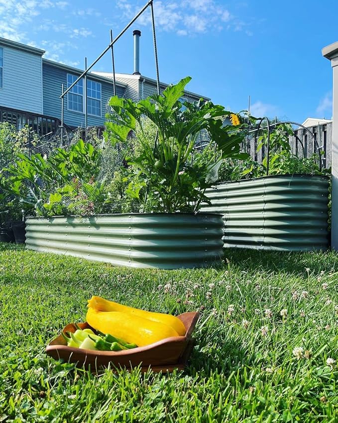 Vego garden 32" Extra Tall Raised Garden Bed Kits, 9 in 1 Modular Raised Planter Box for Vegetables Flowers Fruits Oval Metal Raised Garden Bed- Olive Green-Ruum Studio Home