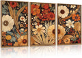 Aurlan Boho Burnt Orange Terracotta Wildflowers Framed Wall Art(24"x36"), 3 PCS Abstract Floral 3D Textured Canvas Artwork, Large Modern Vintage Botanical Nature Art Wall Decor for Home Office Living Room Bedroom-Ruum Studio Home