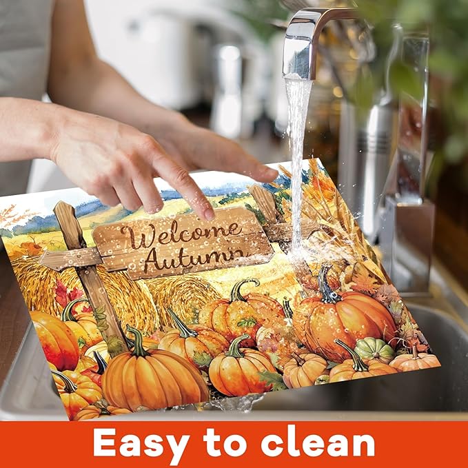 Fall Placemats Set of 6 Thanksgiving Pumpkin Plastic Table Mats Farmhouse Rustic Place Mats Sunflower Dinner Mat Autumn Seasonal Holiday Party Decoration for Indoor Outdoor Party Kitchen Dining-Ruum Studio Home