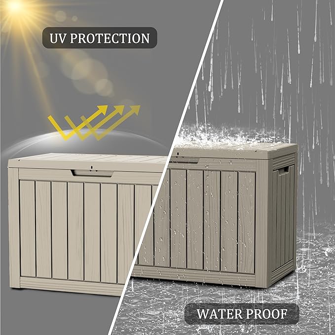45 Gallon Lockable Resin Deck Box, Waterproof & UV-Resistant Outdoor Storage Box for Outdoor Cushion Storage, Garden Tools & Pool Accessories Storage, Gray-Ruum Studio Home
