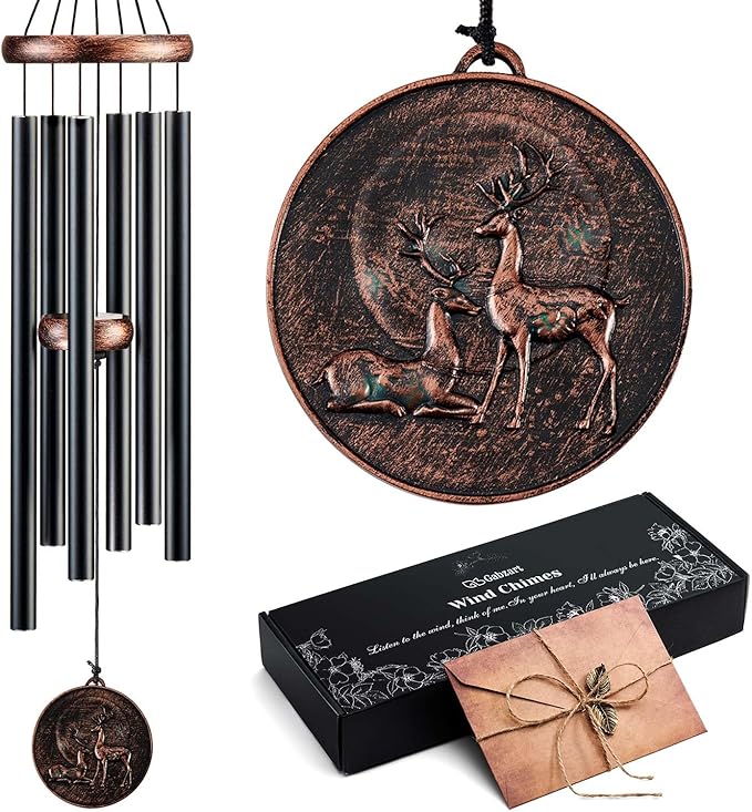 Wind Chimes for Outside, Deer Deep Tone Vintage Wind Chime Outdoor Clearance, Sympathy/Memorial/Festivals/Birthday Gift for Mom Dad Grandma, Home Garden Patio Decor (32" Deer)-Ruum Studio Home