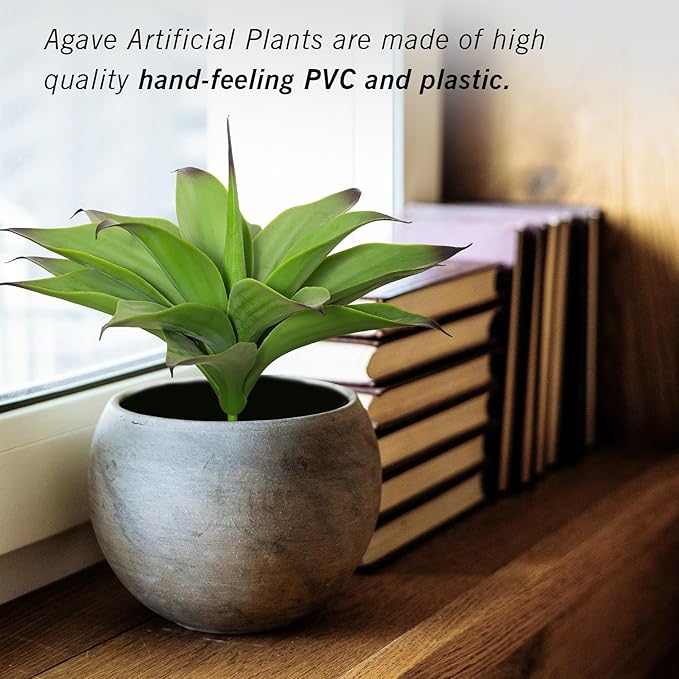 Fake Plants Artificial Agave Plants,Large UV Resistant Fake Agave Planters for Indoor and Outdoor Decorating Tropical Plant Succulents Greenery Indoor Decor13.8 (2Pack, Dark Green)-Ruum Studio Home