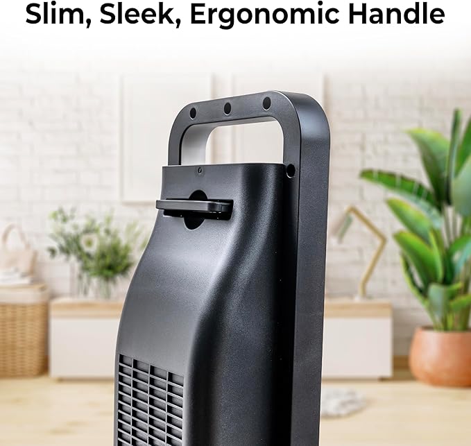 Comfort Zone Oscillating Digital Tower Heater with Remote Control for Indoor Use, Adjustable Thermostat, Timer, Overheat Protection, Tip-Over Switch, Ideal for Home, Bedroom, & Office, HT1206-GRY-Ruum Studio Home