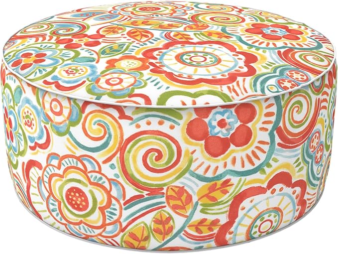 LVTXIII Indoor/Outdoor Inflatable Ottoman, All Weather Round Footrest Stool D21”x H9”, Portable for Patio Garden Camping or Home-Flower Multi-Ruum Studio Home