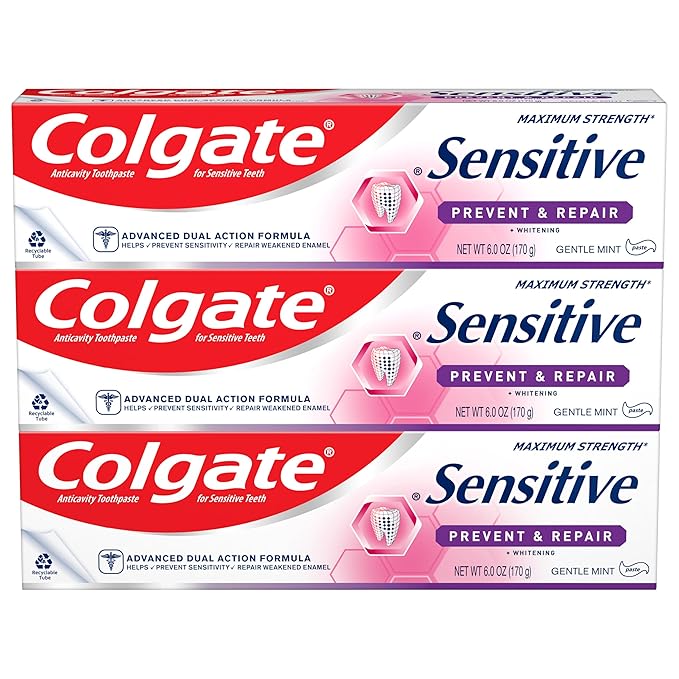 Colgate Sensitive Toothpaste with Whitening, Prevent and Repair, 6 Ounce, 3 Pack-Ruum Studio Home