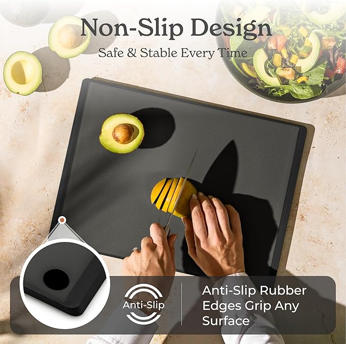 SMIRLY Plastic Cutting Board Set 3 Pieces, Non-Slip Dishwasher Safe Chopping Boards for Kitchen, Dark Grey-Ruum Studio Home