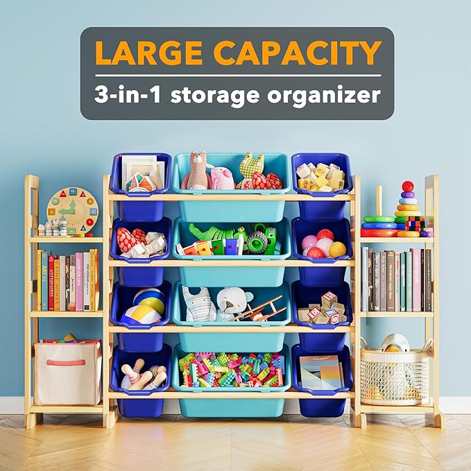 SpaceAid Toy Storage Organizer with 6 Shelves and 12 Bins, Toy Organizers Storage Bookshelf, Kids Bin Shelf Toys Box Bookcase for Bedroom Playroom Organization Room Decor, Blue and Navy Blue-Ruum Studio Home