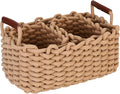 Sea Team 3-Pack Rectangle Woven Cotton Rope Storage Baskets with Handles, Shelf Basket, Closet Organizers, 3-in-1, Khaki-Ruum Studio Home
