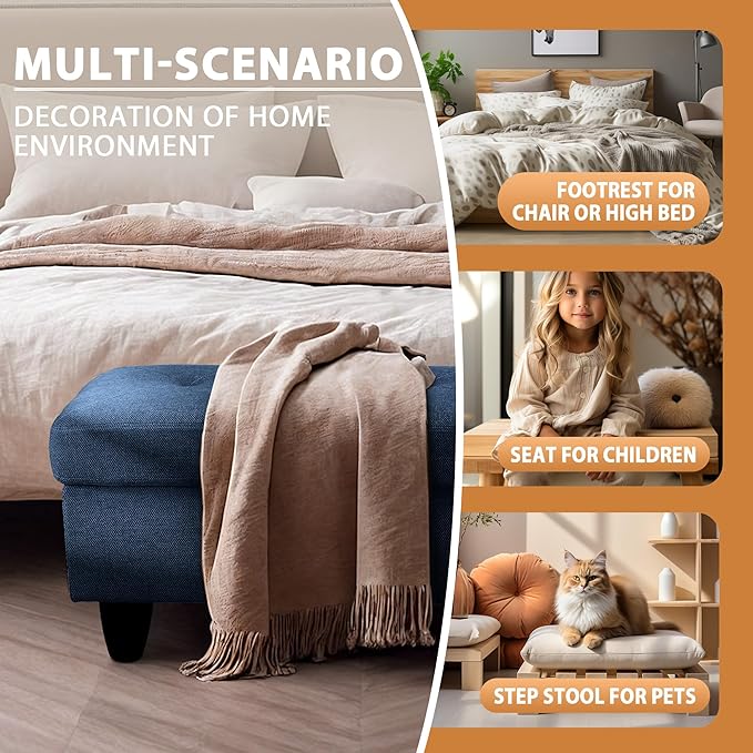 Ottoman Rectangular Storage Ottoman Bench, Flannel Footrest Stool Footstool with Lid for Living Room, Bedroom, Entryway, Blue, 28.5"x19"x17.5"-Ruum Studio Home