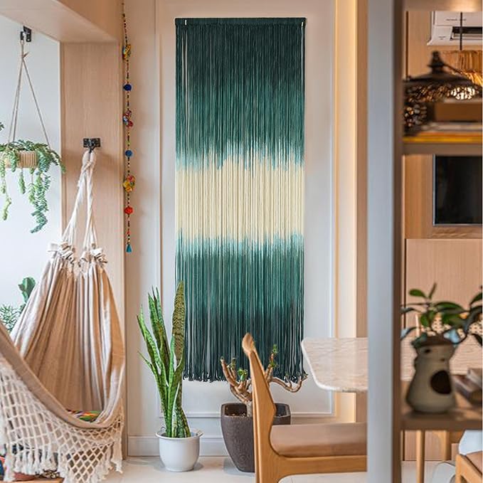 Macrame Wall Hanging Green Boho Handmade Ombre Wall Art Decor for Living Room Bedroom Fiber Art 15''W*43''L-Ruum Studio Home