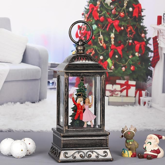 Christmas Snow Globe Nutcracker Lantern, Glitter Lighted Christmas Decorations for Home with Music, Light Up Snowglobe Christmas Décor-Ruum Studio Home