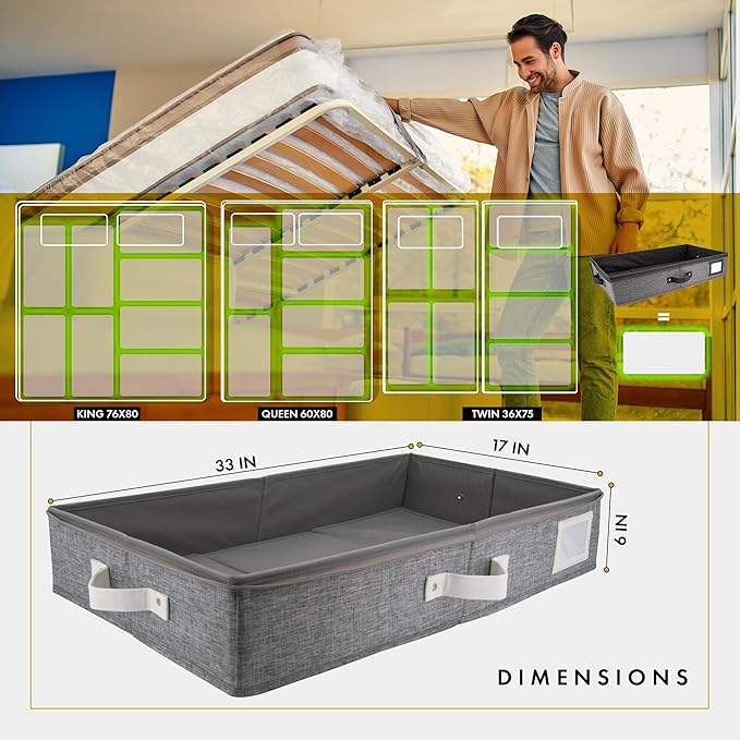 HOMELUX THEORY 2pc Under Bed Storage Containers, Bedroom Under the Bed Drawer Storage Organizer with Bins and Lids, Large Underbed Clothes Storage Box Ideal for Blanket, Fabric, & Shoes (LightGray)-Ruum Studio Home