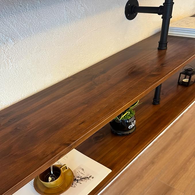 Industrial Pipe Wall Shelves Pipe Shelving with Real Wood Plank,70 Inches Floating Shelves for Wall Farmhouse Pipe Book Shelves Dark Brown 2 Tier for Kitchen,Living Room Decor and Bar Shelving-Ruum Studio Home