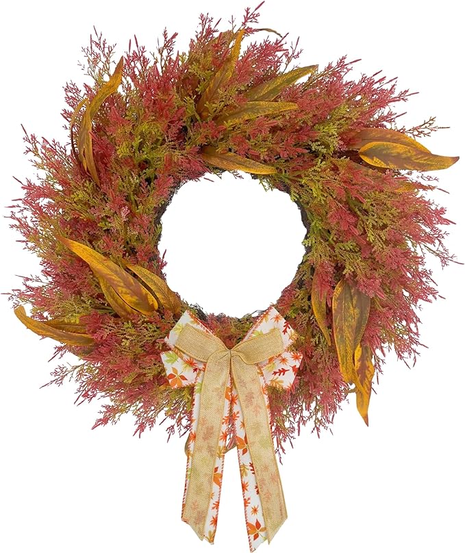 CYANBLOOM Front-Door Cedar Fall Wreaths: 24 Inch Large Wreath with Burlap Bow - Weatherproof Outdoor Porch Decor - Ideal Stress Relief Rustic Greenery for Autumn Holiday (Thanksgiving/Halloween 2025)-Ruum Studio Home