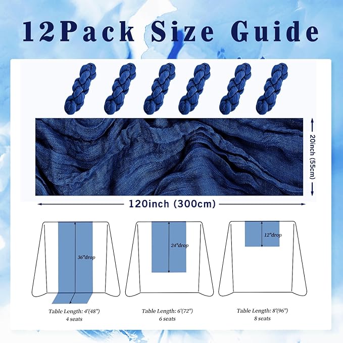 10FT 12 Pack Royal Blue Cheesecloth Table Runner 20 x 120 Inch Long Rustic Gauze Cheese Cloth Table Runner for Wedding Bridal Baby Shower Table Decorations Boho Fabric Sheer Birthday Party Table Decor-Ruum Studio Home
