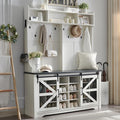 JXQTLINGMU 59" Farmhouse Hall Tree with Shoe Storage, Entryway Bench with 20 Cubbies, 12 Hooks & Sliding Barn Doors, Mudroom Coat Rack Cabinet, Off White-Ruum Studio Home