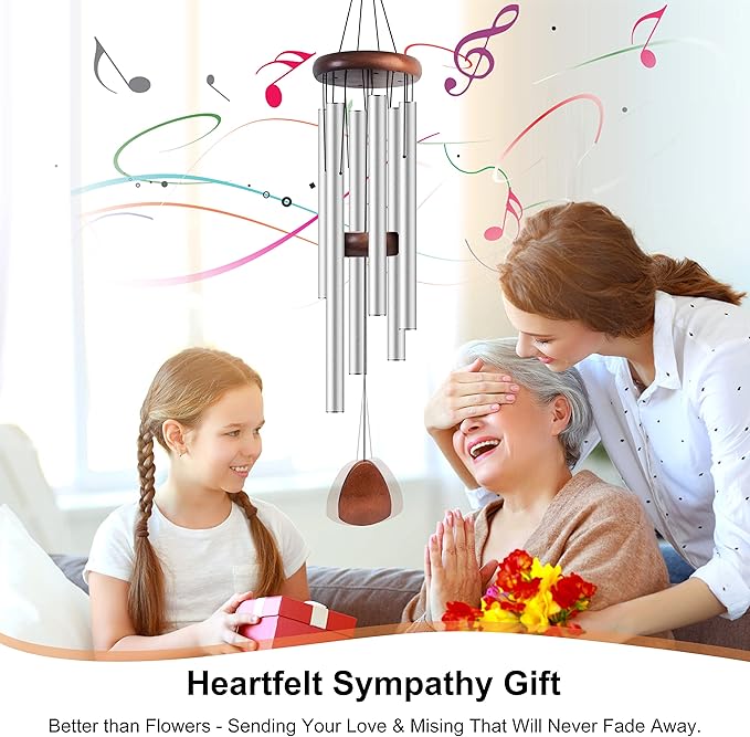 Large Aluminium Wind Chimes 37 Inches to Create a Zen Atmosphere Suitable for Outdoor, Garden, Patio Decoration. Classic Wind Chimes with Wind Catcher Suitable as A Gift for Unisex(Silver)-Ruum Studio Home