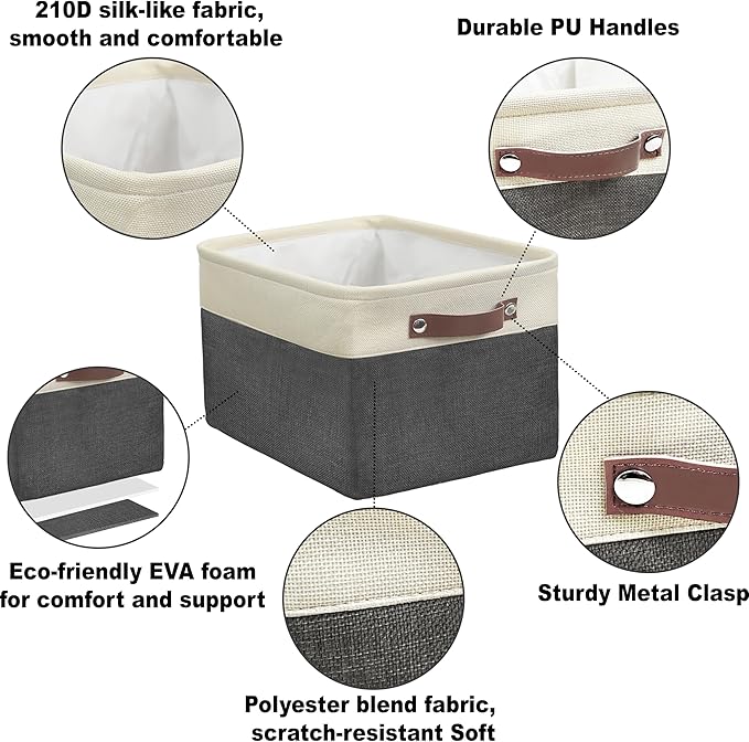 SIMPLE HOUSEWARE Large Fabric Storage Bin, 15" x 11" with Leather Like Handles, 3 Pack, Dark Gray-Ruum Studio Home