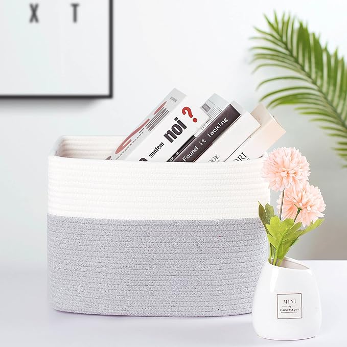 MINTWOOD Design 3-Pack Storage Baskets for Shelves, Playroom and Classroom, Book Basket, Decorative Storage Cube Bins, Woven Closet Organizers, Pantry and Shoe Organizer, Grey-Ruum Studio Home