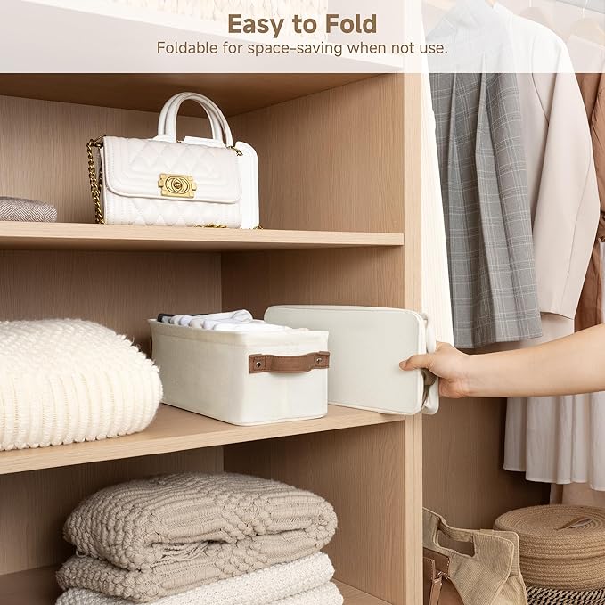 StorageWorks Narrow Storage Bins, Small Basket for Closet and Shelves, Fabric Organizer with Handles, Toilet Paper Storage, Natural Color, 2-Pack-Ruum Studio Home