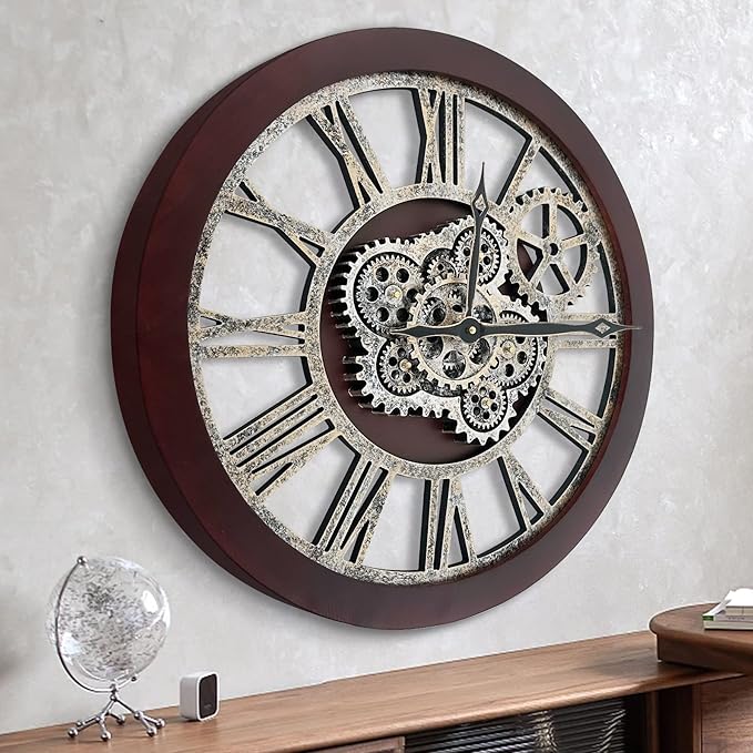 HOIBAI Wall Clock, Clocks for Living Room Decor 20 Inch Big Moving Gears Clock Farmhouse Vintage Rustic Wall Clock Vintage Roman Oversized for Home Bedroom House Kitchen Wall Decor-Ruum Studio Home