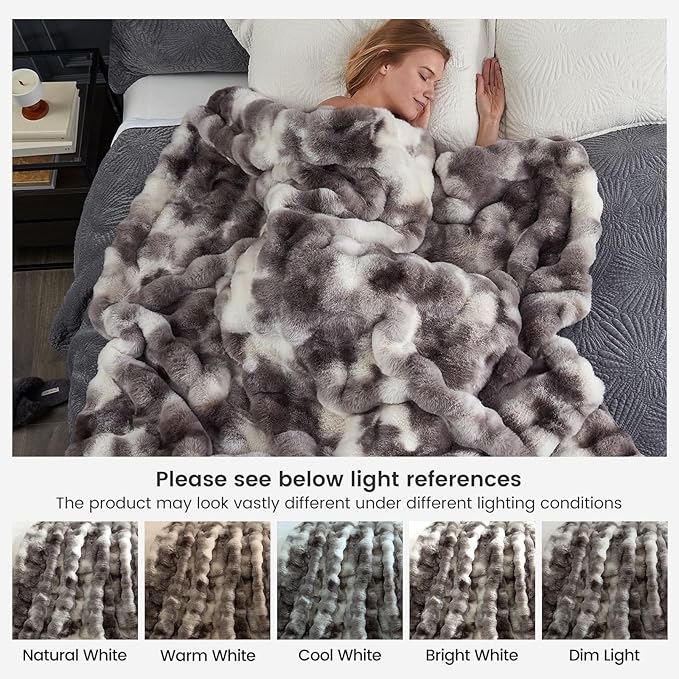 Cozy Bliss Faux Fur Throw Blanket for Couch, Fuzzy Soft Plush Thick Bubble Blanket for Sofa Bedroom Living Room, 60 * 80 Inches Tie-dye Taupe-Ruum Studio Home