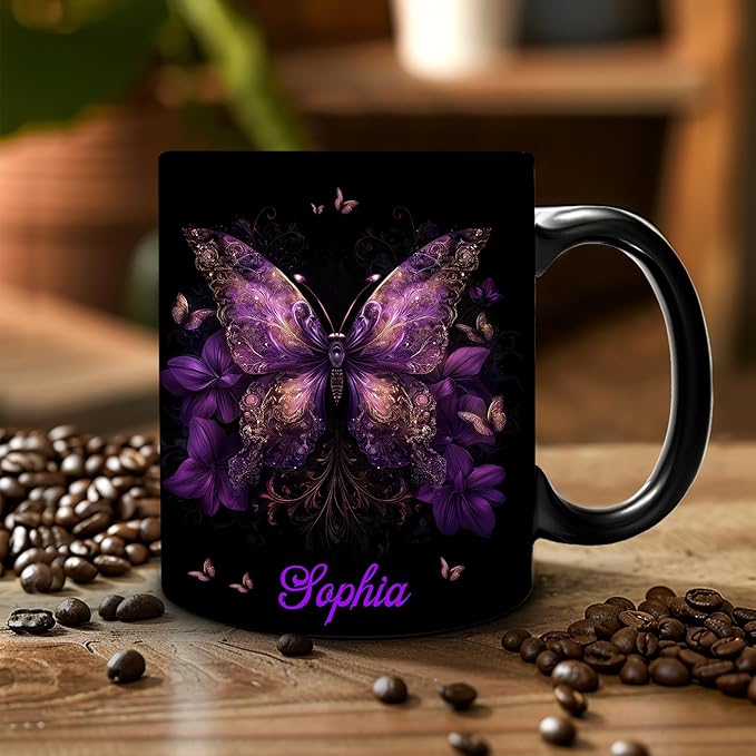 Hyturtle Personalized Purple Butterfly Mug - Butterfly Gifts For Women Lovers - Animal Gift For Bird Lover Her - Bird Gifts For Mom on Mother Day - Custom Name Coffee Cup Ceramic Mug 11 Oz 15 Oz-Ruum Studio Home