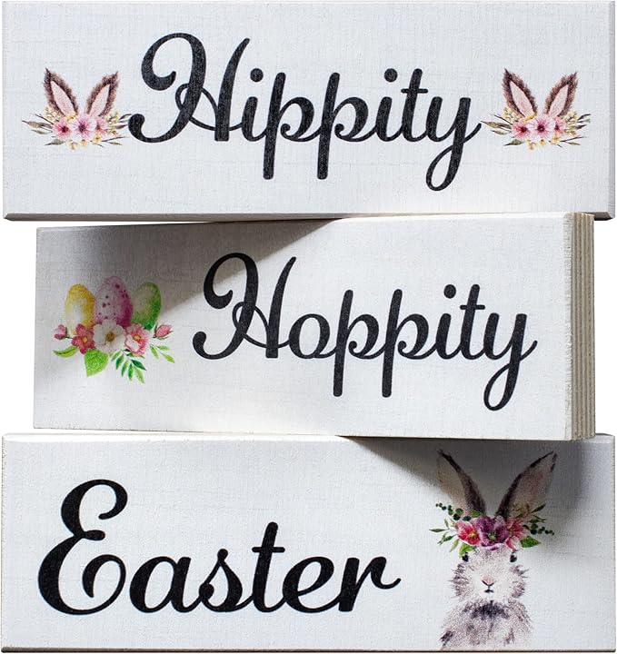 JennyGems Easter Bunny Decor 3pc Wooden Block Set, Tiered Tray, Wreath and Tabletop Decor for Easter Decorations-Ruum Studio Home