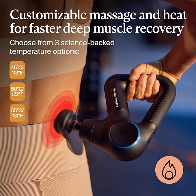 TheraGun Therabody Prime Plus Heated, Powerful Massage Gun for Enhanced Warm-Up & Workout Recovery - Quiet Deep Tissue Massager for Body and Back Pain Relief - Leg & Back Massager with Heat-Ruum Studio Home