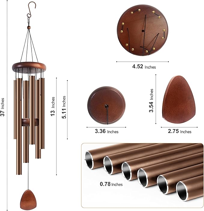 Large Aluminium Wind Chimes 37 Inches to Create a Zen Atmosphere Suitable for Outdoor, Garden, Patio Decoration. Classic Wind Chimes with Wind Catcher Suitable as A Gift for Unisex(Coffee)-Ruum Studio Home