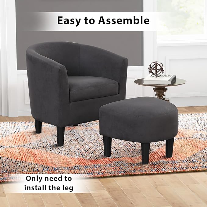 INZOY Modern Accent Chair with Ottoman for Small Space, Club Chair with Ottoman Set, Comfy Fabric Barrel Reading Chairs for Living Room Bedroom, Round Reading Chair with Foot Rest, Dark Grey-Ruum Studio Home