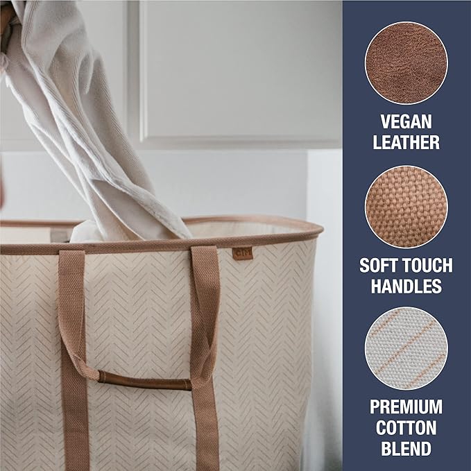 CleverMade Collapsible Laundry Tote - LUXE Mocha 2-Pack 50L - Foldable Storage Organization Container for Clothes Laundry Room Storage Solution-Ruum Studio Home