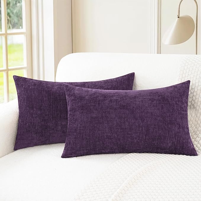 CaliTime Throw Pillow Covers Decorative 16 X 26 Inches Pack of 2 Cozy Chenille Cushion Cases for Couch Sofa Bed Living Room Home Plum Purple-Ruum Studio Home