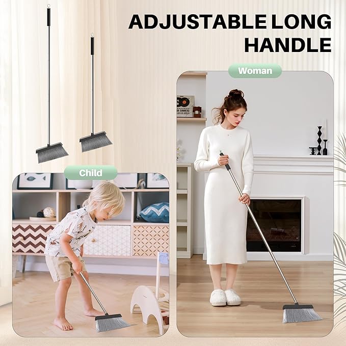 JOYMOOP Black Broom and Dustpan Set with 56” Handle, Upright Angle Design for Pet Hair and Hard Floor Sweeping-Ruum Studio Home