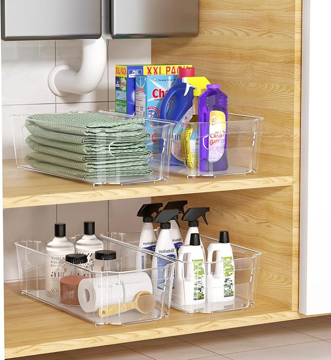 Clear Fridge Organizer, Refrigerator Organizer Bins with Handle, Freezer, Kitchen Cabinet, Pantry Organization, BPA Free Fridge Organizers (12.4 inch 4 Pack)-Ruum Studio Home