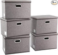 PRANDOM Large Collapsible Storage Containers with Lids [5-Pack] Linen Fabric Foldable Storage Bins Boxes Organizer Baskets Cube with Cover for Home Bedroom Closet Office Nursery (17.7x11.8x11.8)-Ruum Studio Home