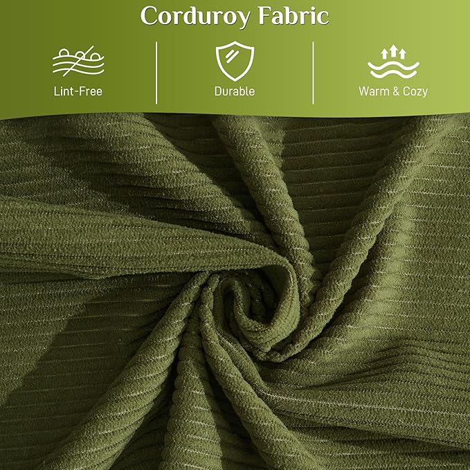 80.3" Convertible Sleeper Sofa Bed with Cylindrical Pillow, Corduroy Folding Mattress Couch with Fixed-Shape Frame, Modular Floor Sofa Lounge Couch for Living Room Bedroom Lounge, Green-Ruum Studio Home