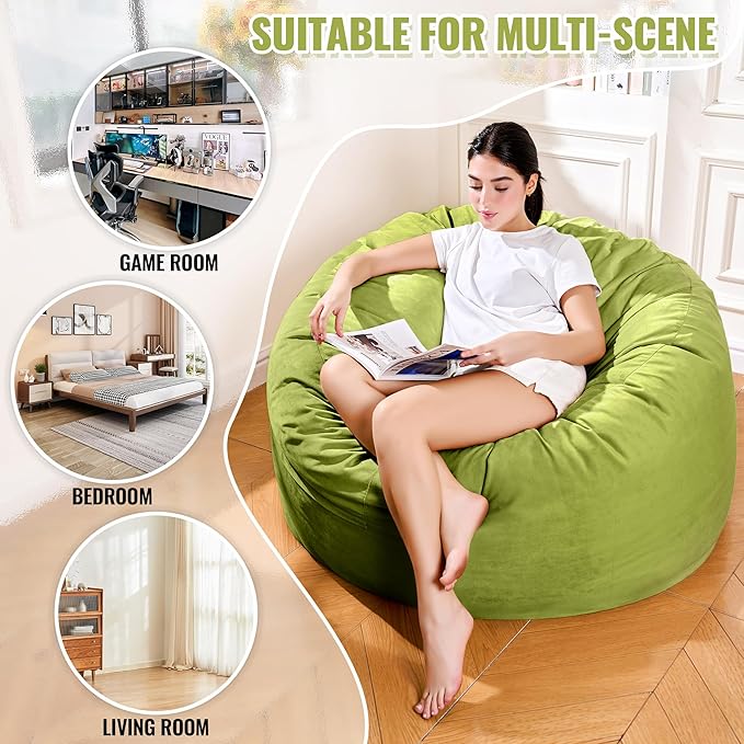 4FT Bean Bag Chair: Bean Bag with Velvet Cover, Fluffy and Comfy Bean Bag Chairs for Adults and Kids, Bean Bag Sofa Filled with High-Density Sponge for Gaming (Mint Green)-Ruum Studio Home