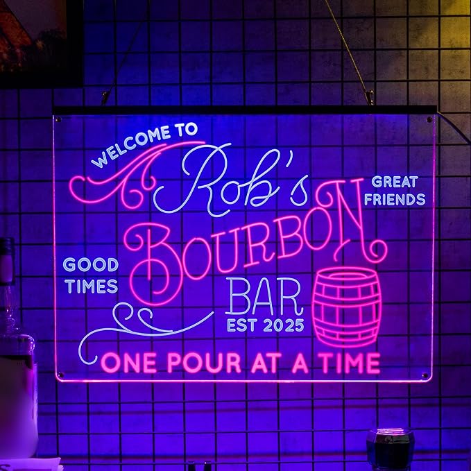 Personalized Bourbon Bar Signs with Your Name for home wall light up with personalized pub name, man cave accessories, beer themed neon customizable lighted sign-Ruum Studio Home