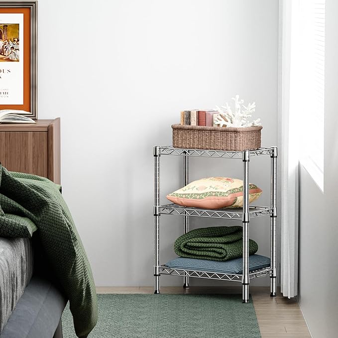 750 lbs 3 Tier Shelf Metal Storage Shelves Wire Rack Closet Organizers with PP Board for Garage Kitchen Bathroom Laundry Chrome 11.8" D x 21.7" W x 28.6" H-Ruum Studio Home