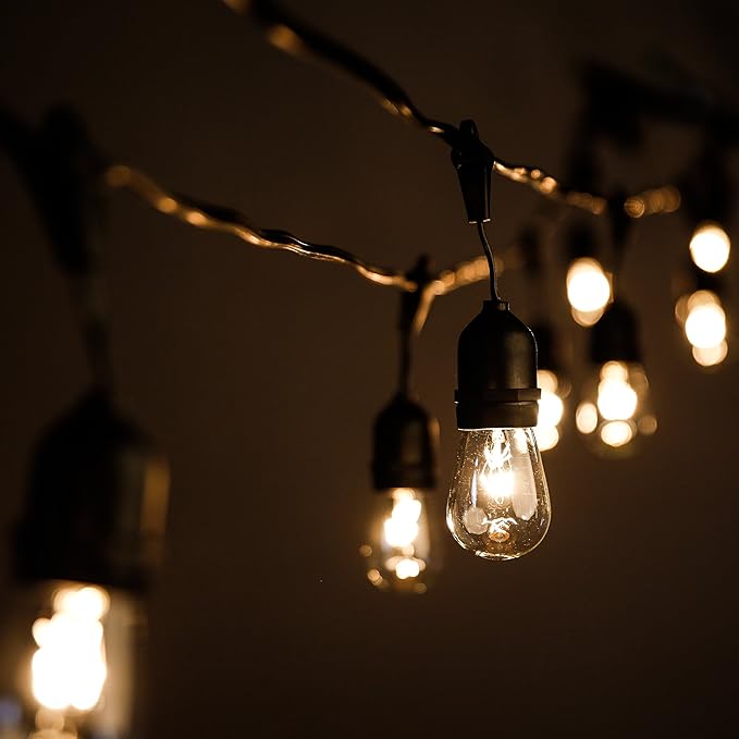 100 Foot Commercial Outdoor String Lights with 50 Suspended Sockets and S14 11 Watt Bulbs (+ 2 Free Spares) - E26 Vintage String Lights for Patio, Yard, Deck, Cafe, Bistro and More-Ruum Studio Home