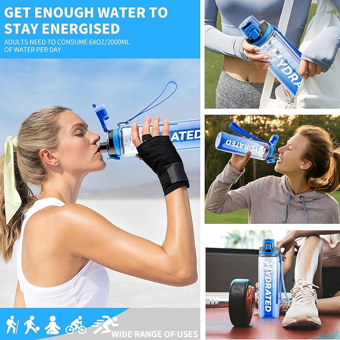 Water Bottle, 32 oz Motivational Water Bottles with Time Marker-Tritan & BPA Free, Sports Water Bottle with Time to Drink & Strap, Wide Mouth, Leakproof -Gift for Christmas Gym Fitness & Outdoor-Ruum Studio Home