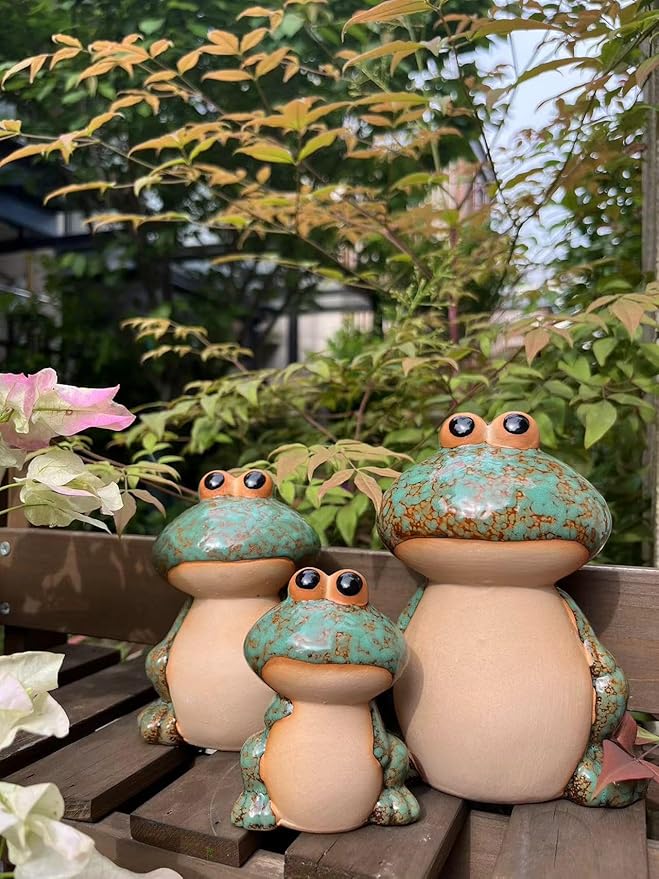 Frog Garden Decor Set of 3,Funny Cute Ceramic Frog Garden Statues Yard Decoration Outdoor Holiday Decorations,Ideal Ornament for Outside Pond Pool Patio Front Porch Backyard (Green)-Ruum Studio Home