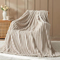 NEWCOSPLAY Super Soft Throw Blanket Linen Premium Silky Flannel Fleece 3D Ribbed Jacquard Lightweight Bed Blanket All Season Use (Linen Ribbed, Throw(50"x60"))-Ruum Studio Home