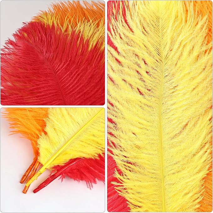 THARAHT Red Orange Yellow Ostrich Feathers 12pcs Natural Bulk 8-10Inch 20cm-25cm for Crafts Wedding Party Centerpieces Halloween and Home Decoration Feathers-Ruum Studio Home