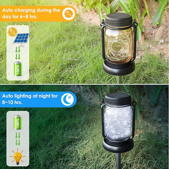 Mlambert Cool White 4 Pack Solar Hanging Mason Jar Lights with Stakes, Waterproof Decorative 30 LEDs Outdoor Solar Lantern Lamp Patio Garden Tree Yard-Ruum Studio Home